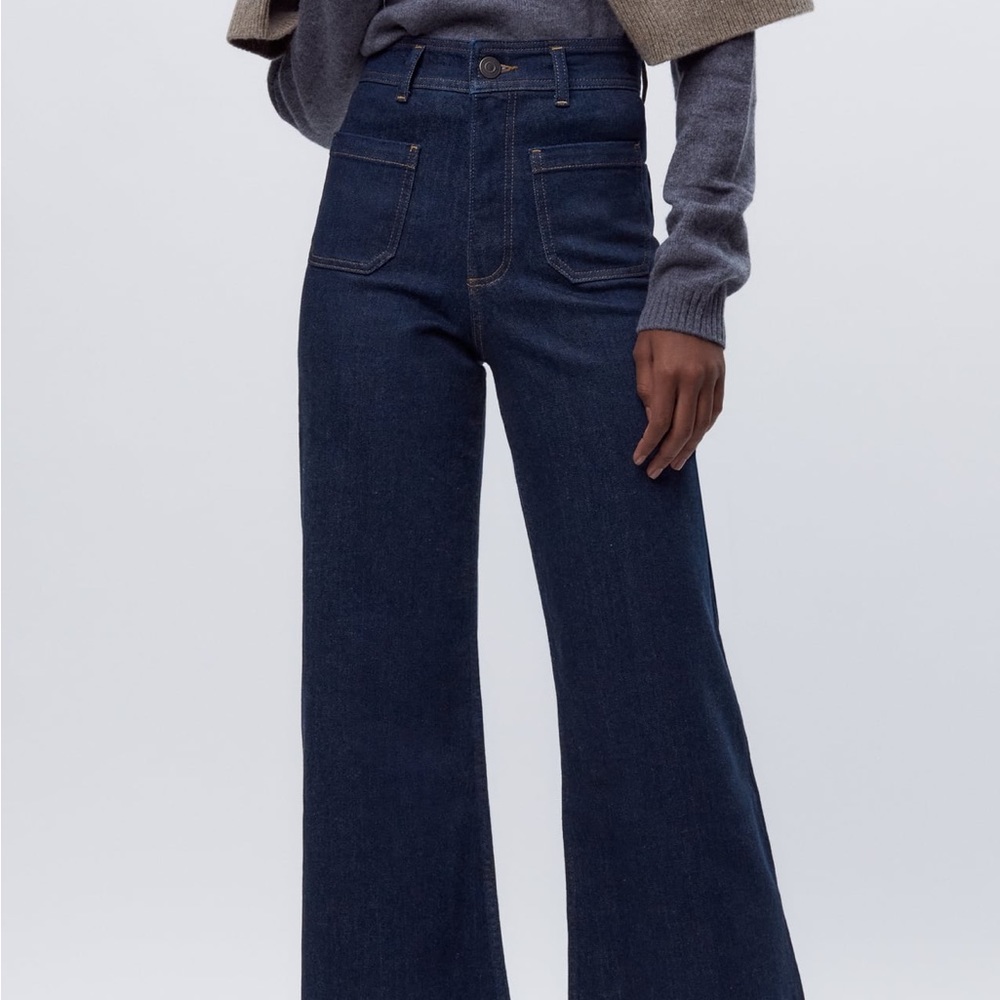zara marine high rise straight pocket jeans